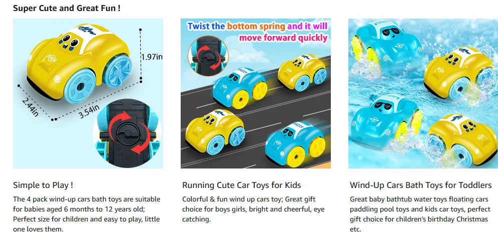 Lot de 2 pièces de jouets de bains voitures pour bébé