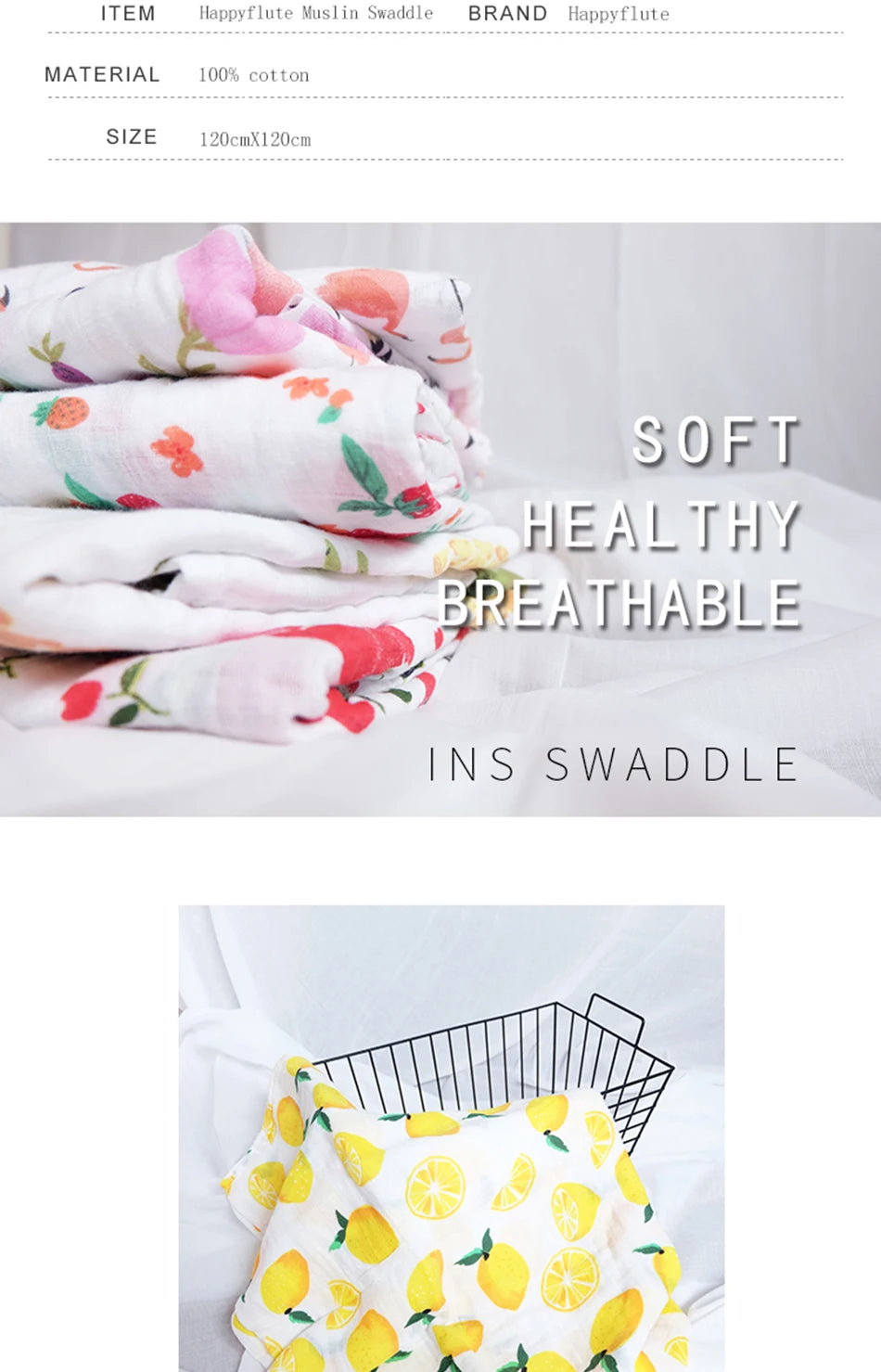 Couverture en mousseline de bambou et coton pour bébé