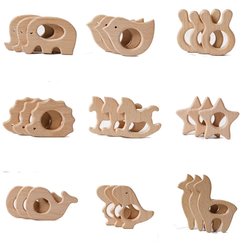 Hochet de dentition en bois de hêtre pour bébé