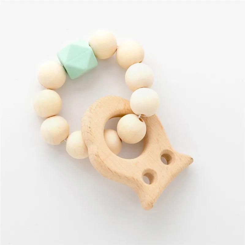 Hochet de dentition en bois de hêtre pour bébé