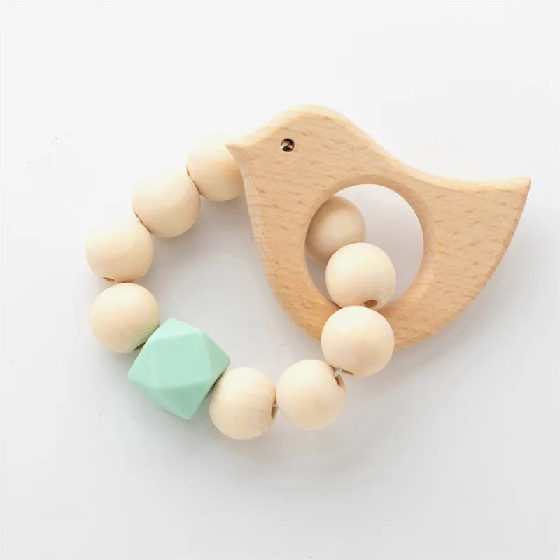 Hochet de dentition en bois de hêtre pour bébé