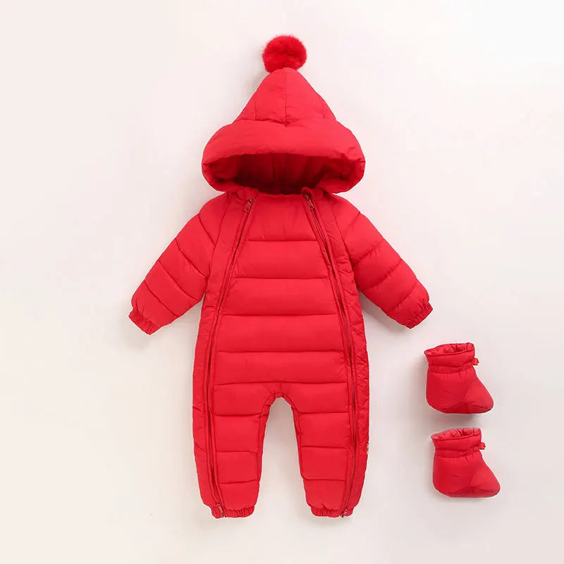 Doudoune bébé barbotteuse rouge avec capuche et chaussons