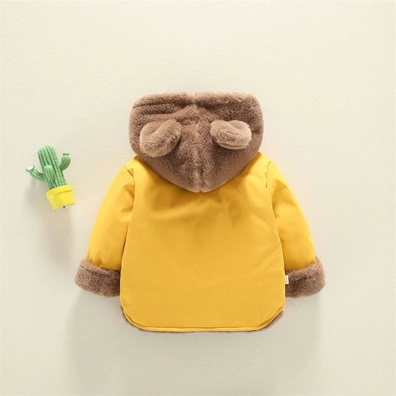 Manteau épais chaud en velours à capuche motif oreille d’ours