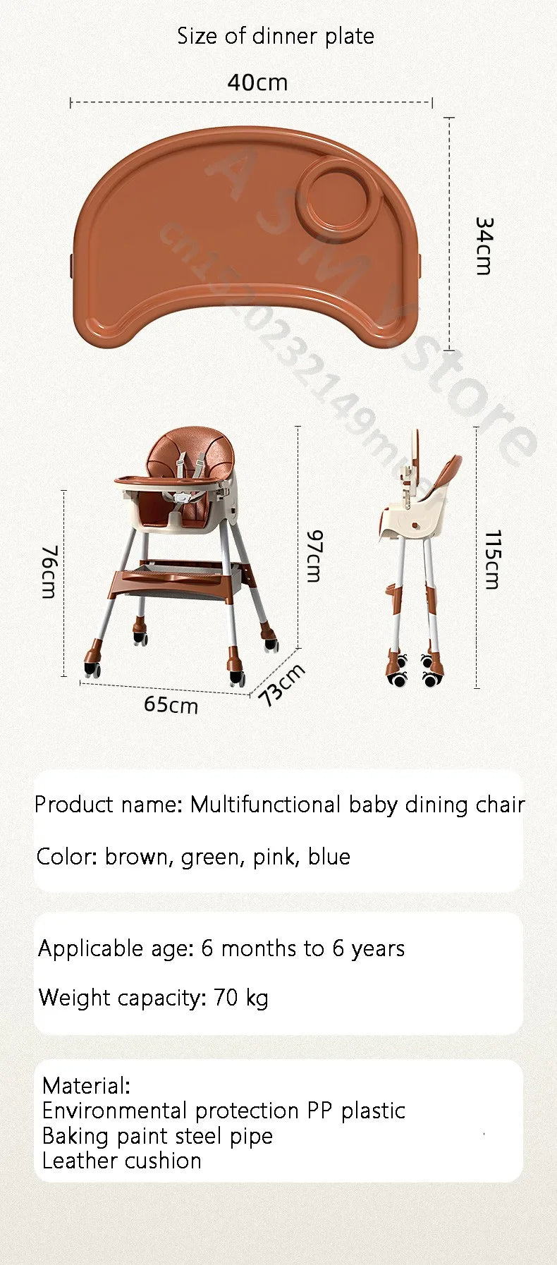 Chaise bébé haute pliable et réglable