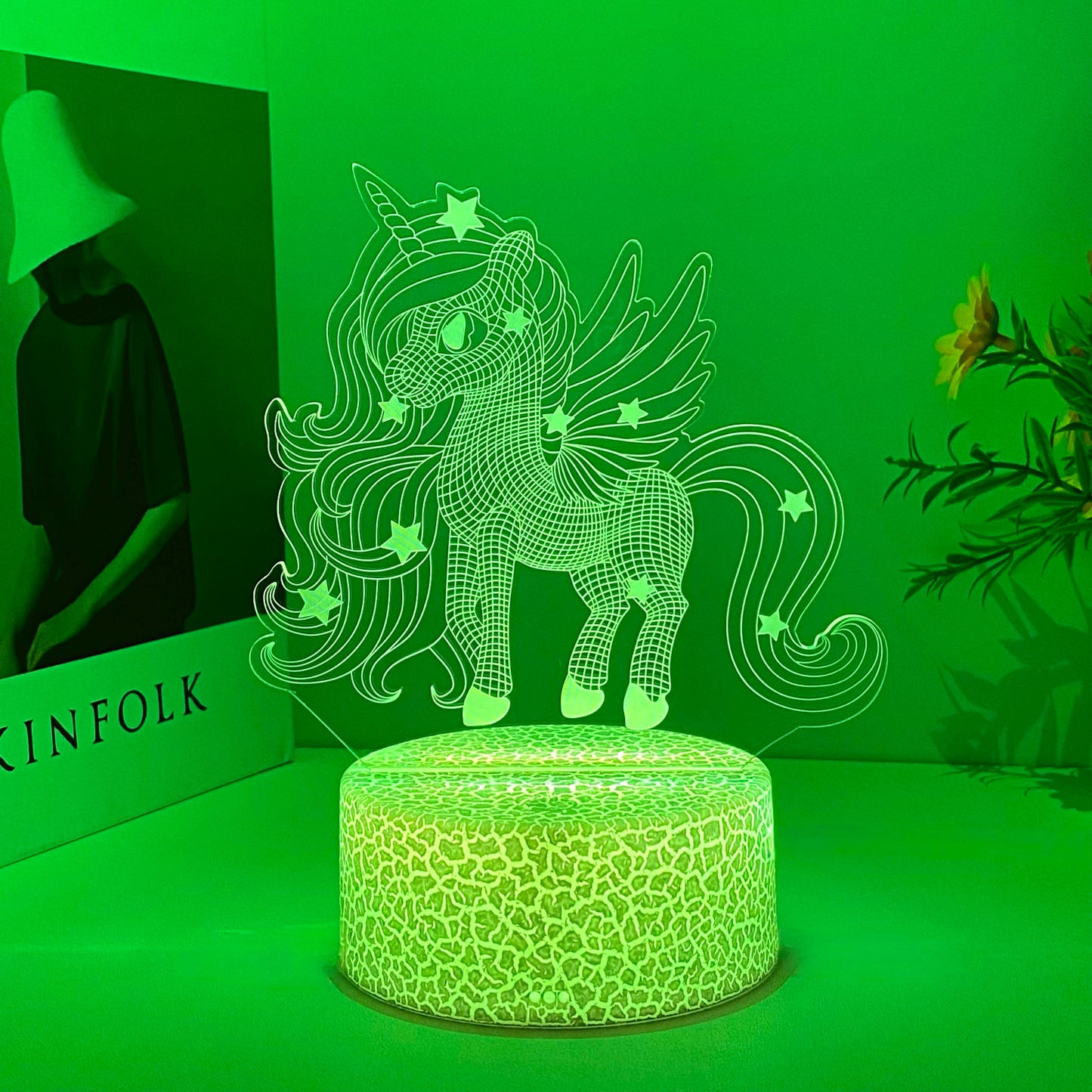 Veilleuse licorne LED en acrylique néon 3D