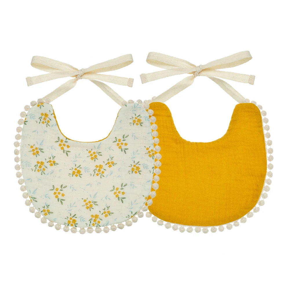 Bavoir en coton brodé double-face