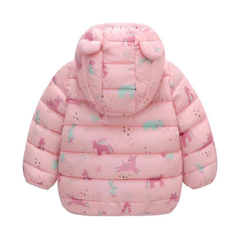 Doudoune bébé fille rose avec capuche à petites oreilles