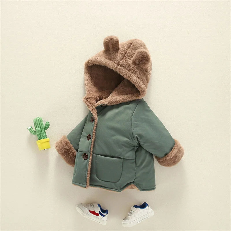Manteau épais chaud en velours à capuche motif oreille d’ours