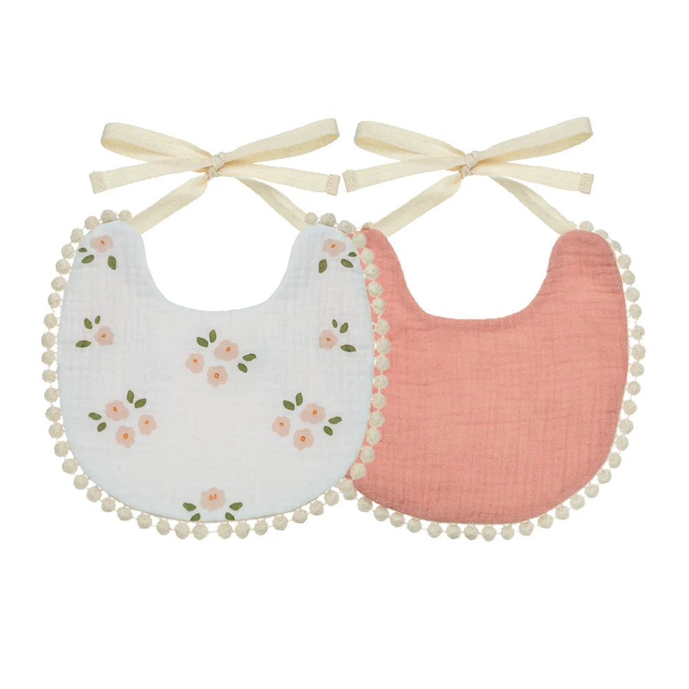 Bavoir en coton brodé double-face