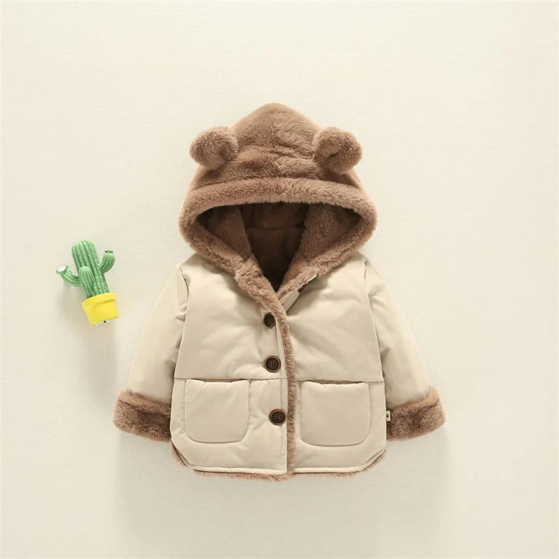 Manteau épais chaud en velours à capuche motif oreille d’ours