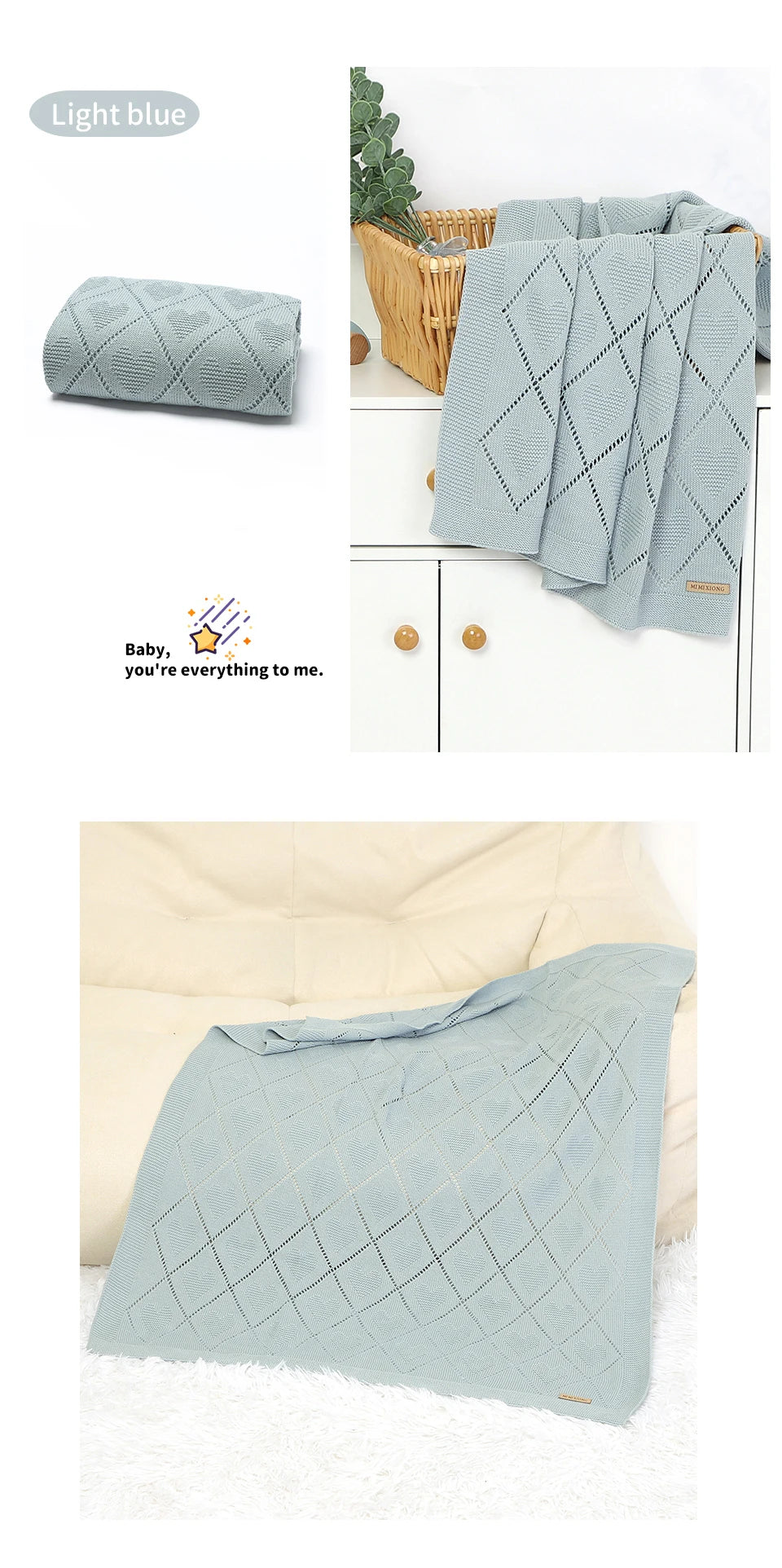 Couverture tricotée en coton pour bébé