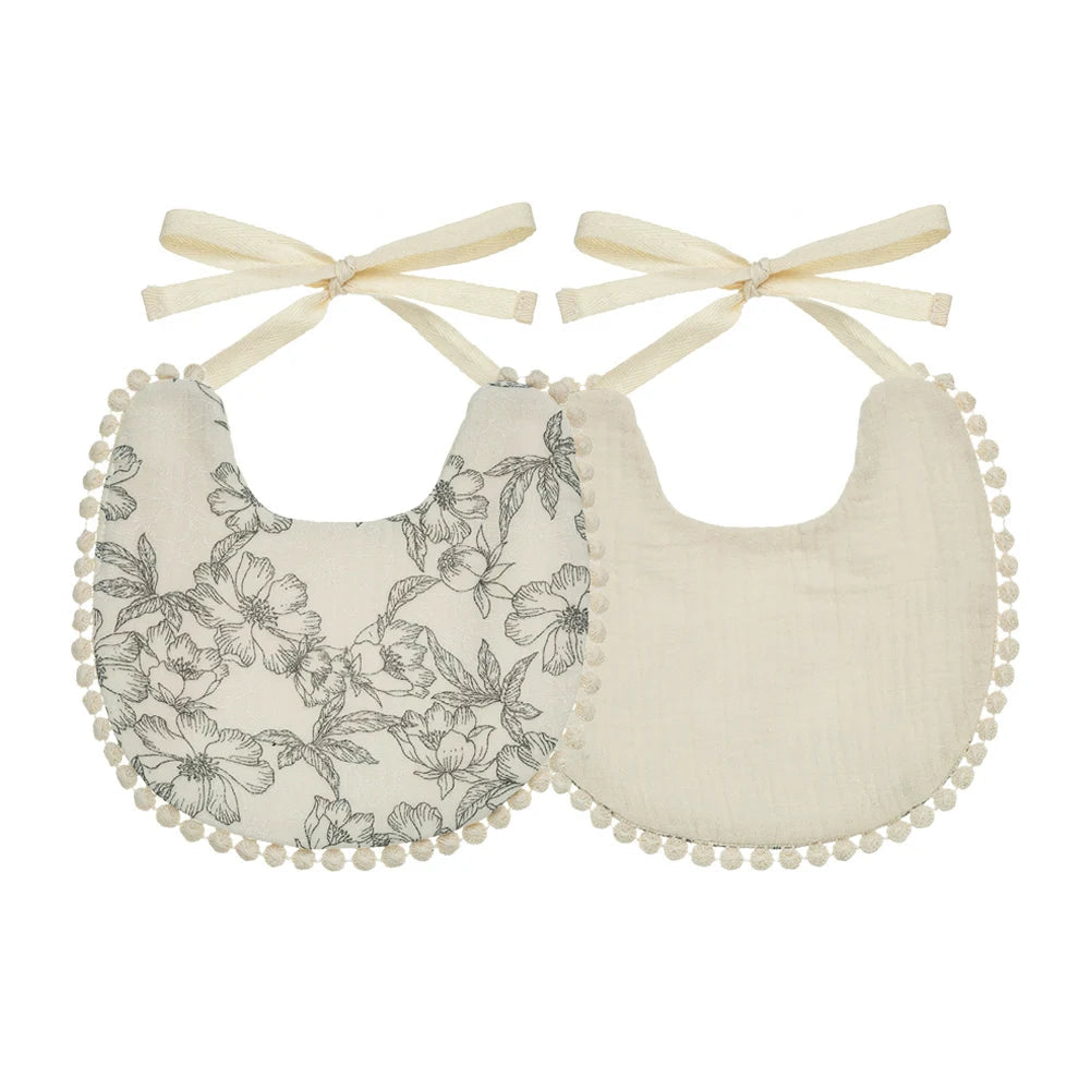 Bavoir en coton brodé double-face