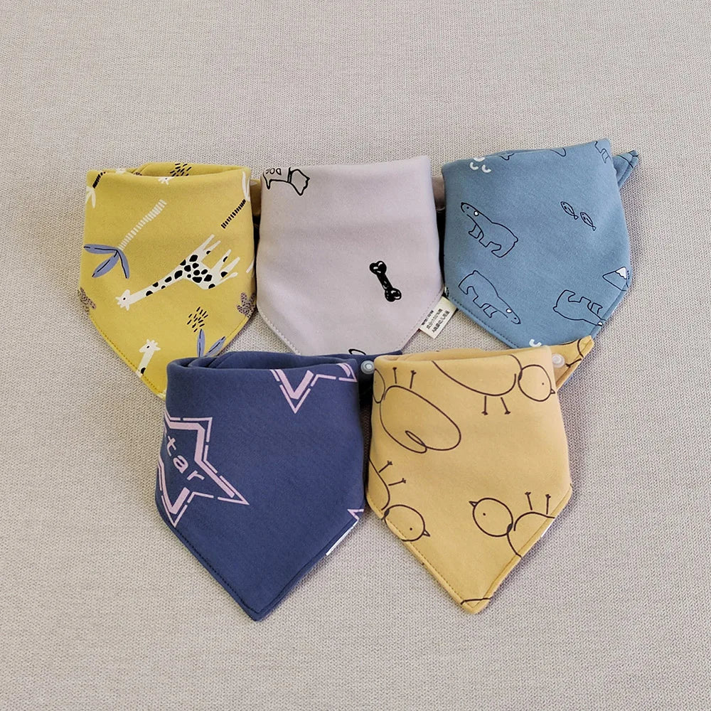 Bavoirs pour bébé en forme de triangle 100% coton X5