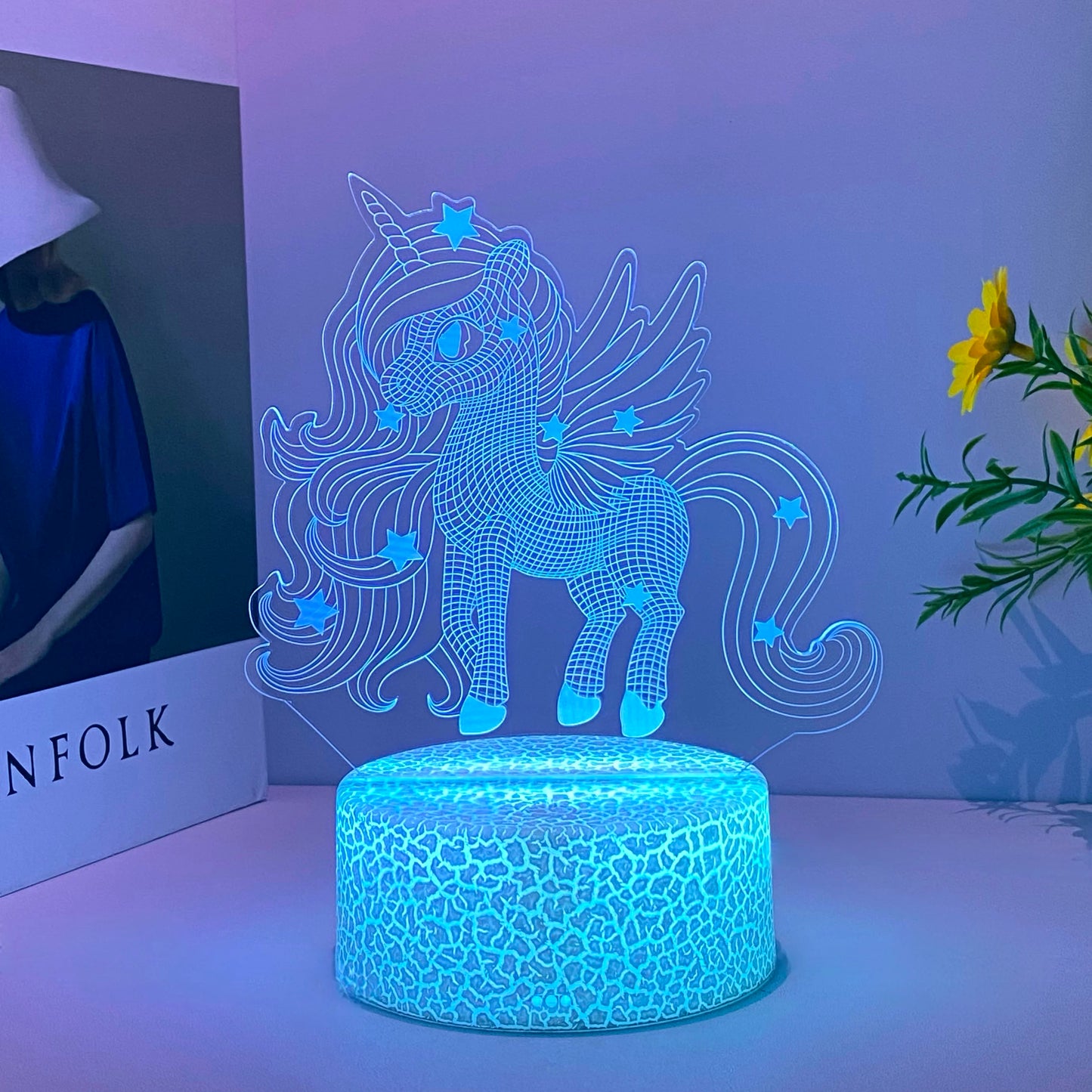Veilleuse licorne LED en acrylique néon 3D