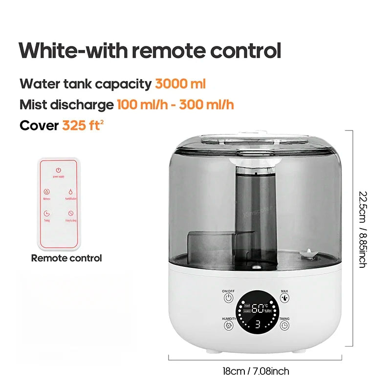 Humidificateur d'air 3L grande capacité ménage silencieux avec télécommande