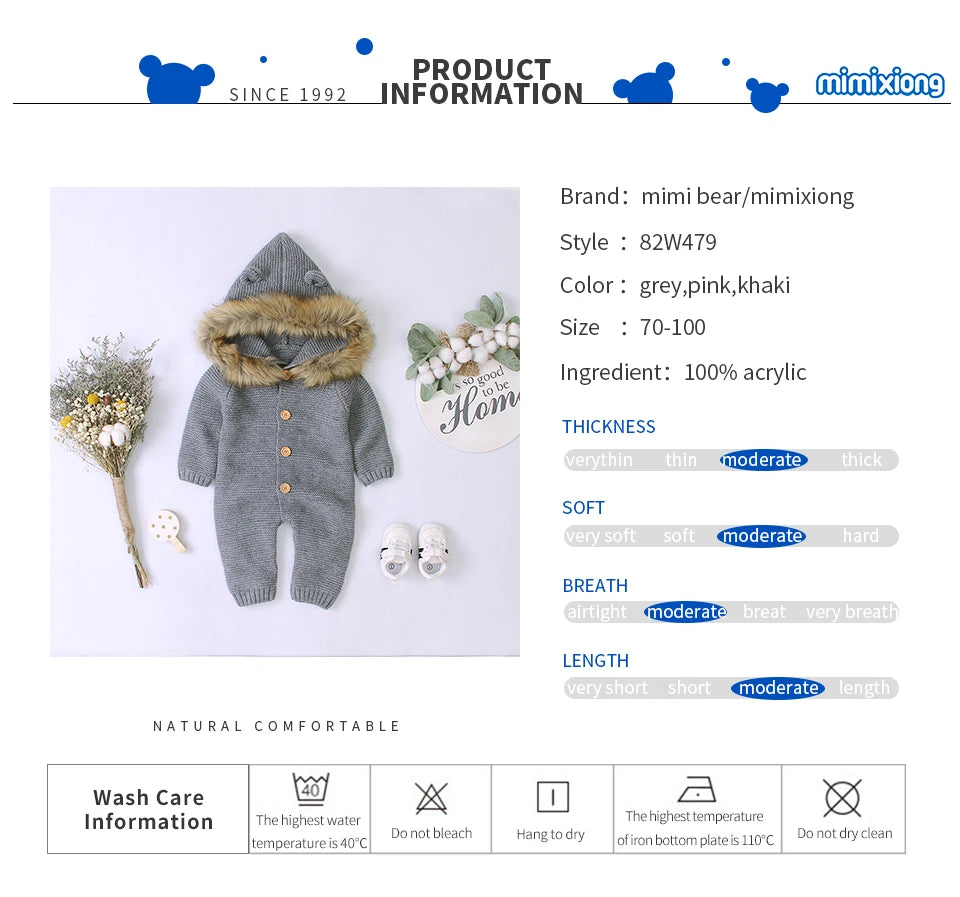 Combinaison tricotée à capuche pour bébé