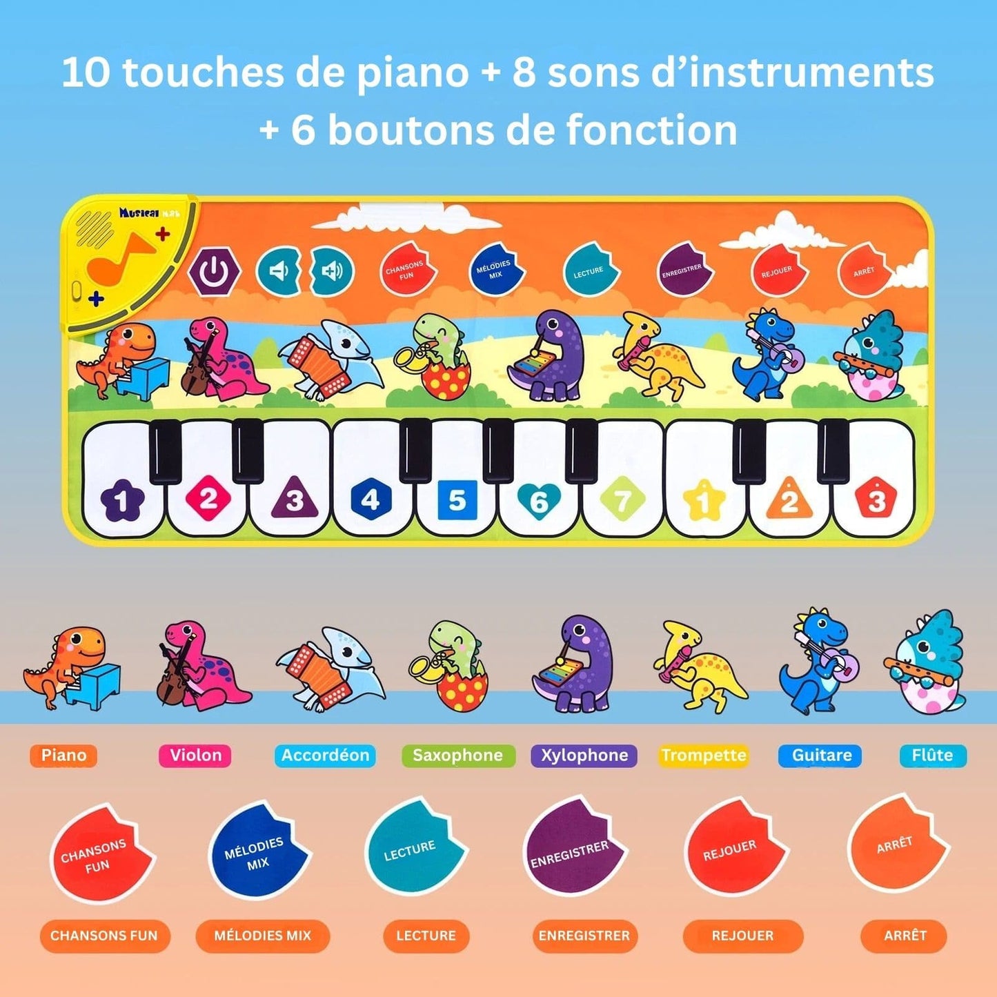 Tapis d’éveil musical coloré multifonction pour enfants