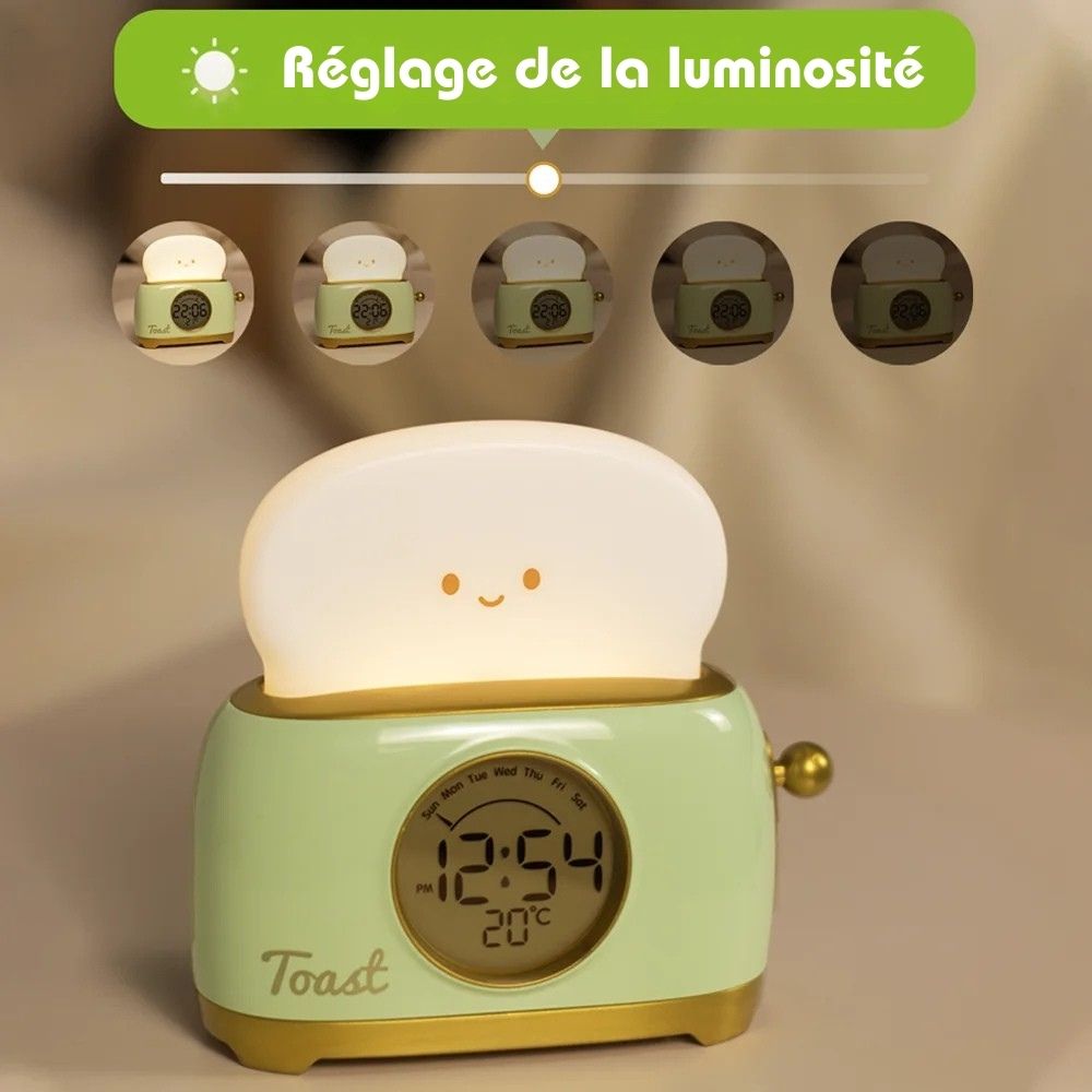 Veilleuse grille pain avec horloge numérique et alarme