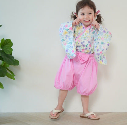 Kimono rétro rose pour bébé avec haut à manches courtes