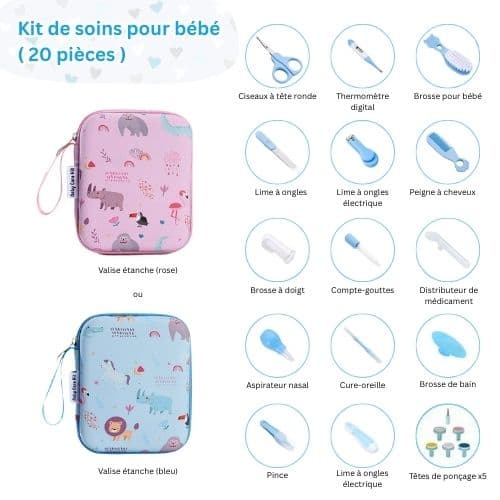 Trousse de toilette avec ensemble de 20 accessoires pour hygiène bébé