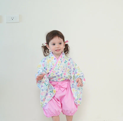Kimono rétro rose pour bébé avec haut à manches courtes