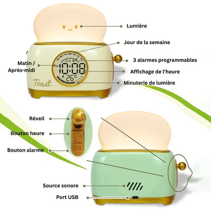 Veilleuse grille pain avec horloge numérique et alarme