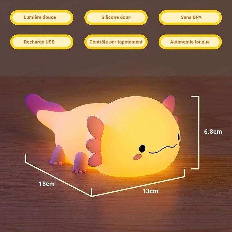 Veilleuse Axolotl tactile en silicone