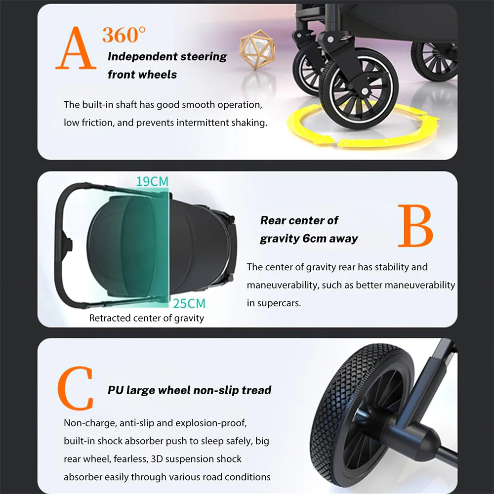 Poussette de bébé pliable à 4 roues