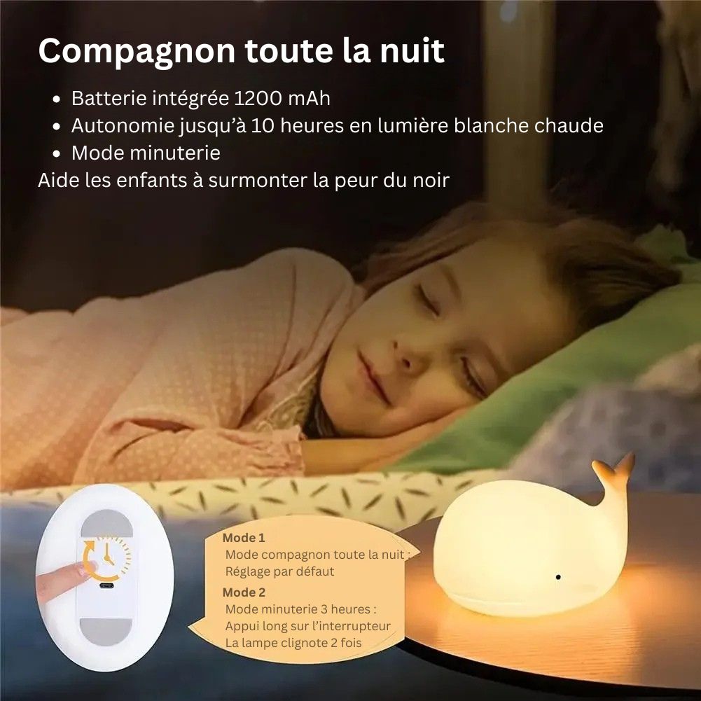 Veilleuse LED mignonne en forme de baleine