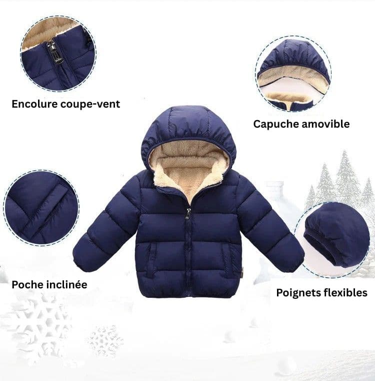 Doudoune bébé bleue foncée rembourrée avec velours intérieur
