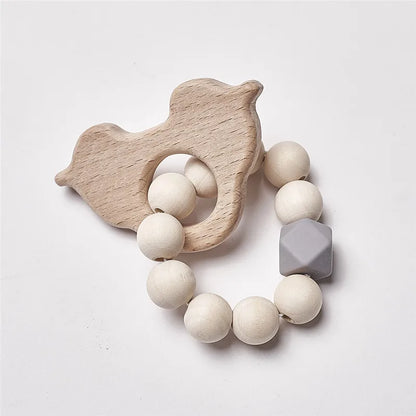 Hochet de dentition en bois de hêtre pour bébé