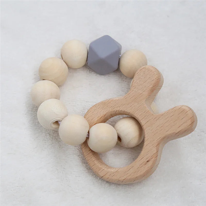 Hochet de dentition en bois de hêtre pour bébé