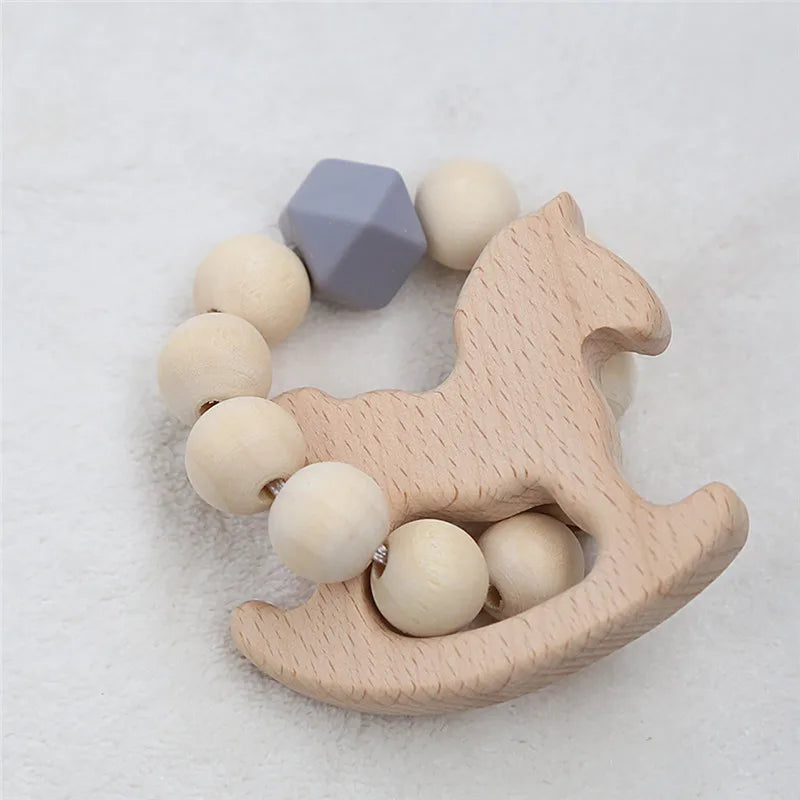 Hochet de dentition en bois de hêtre pour bébé