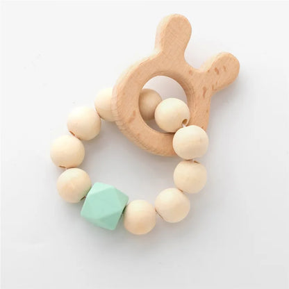 Hochet de dentition en bois de hêtre pour bébé