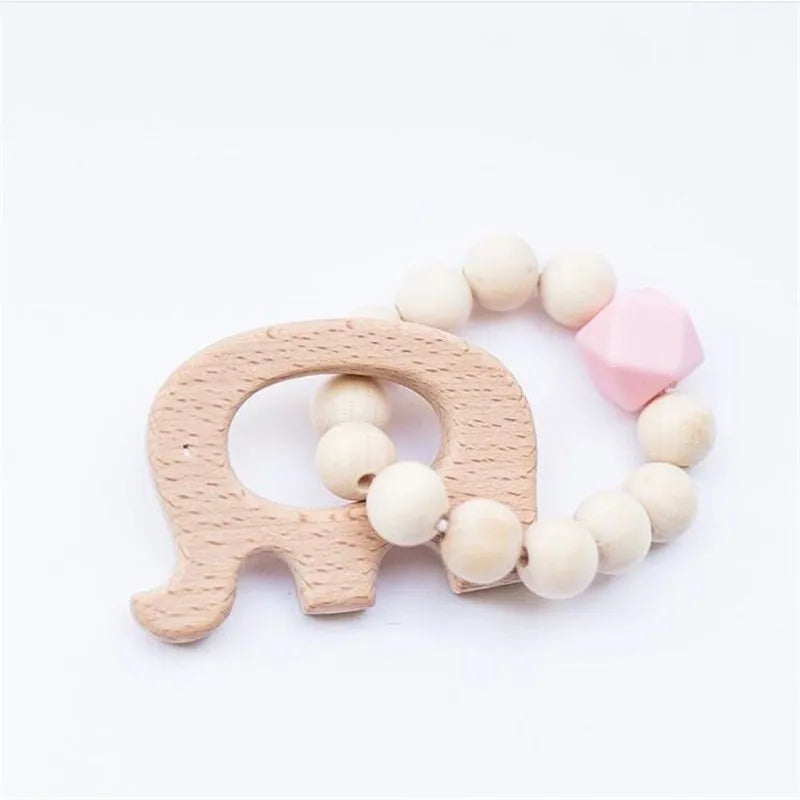 Hochet de dentition en bois de hêtre pour bébé