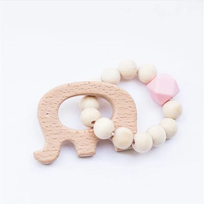Hochet de dentition en bois de hêtre pour bébé