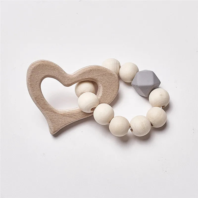 Hochet de dentition en bois de hêtre pour bébé