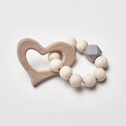 Hochet de dentition en bois de hêtre pour bébé