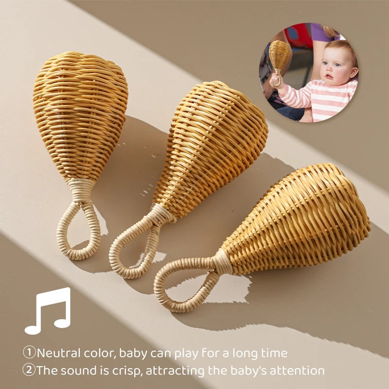 Hochet en bois avec anneau de dentition pour bébé