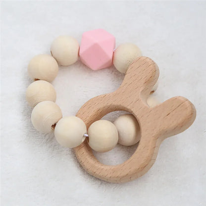 Hochet de dentition en bois de hêtre pour bébé