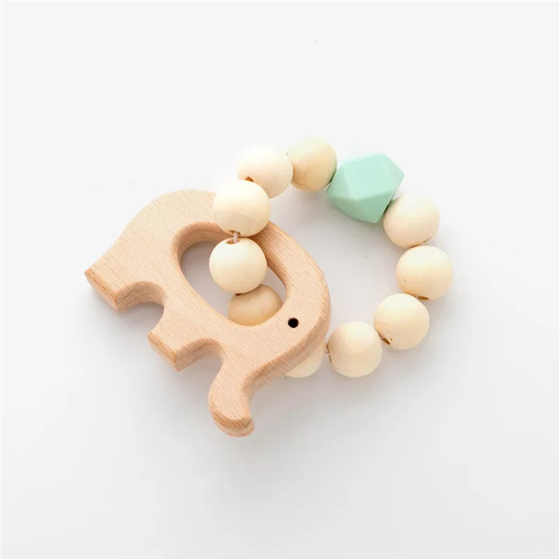 Hochet de dentition en bois de hêtre pour bébé