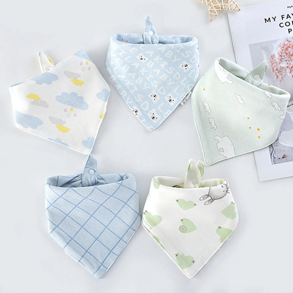 Bavoirs pour bébé en forme de triangle 100% coton X5