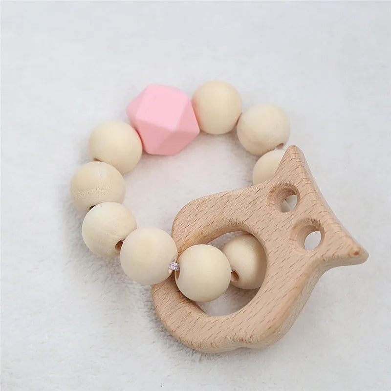 Hochet de dentition en bois de hêtre pour bébé