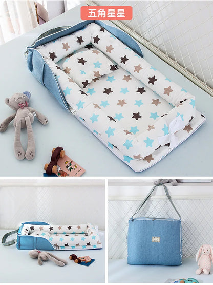 Réducteur de lit bébé pliable bleu avec étoiles