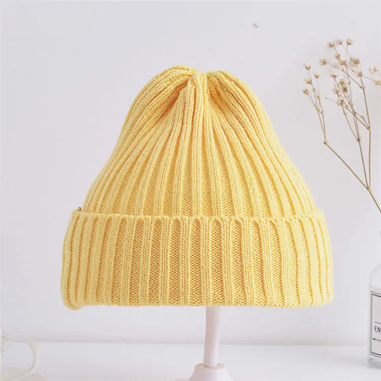 Bonnet tricoté côtelé pour bébés filles et garçons