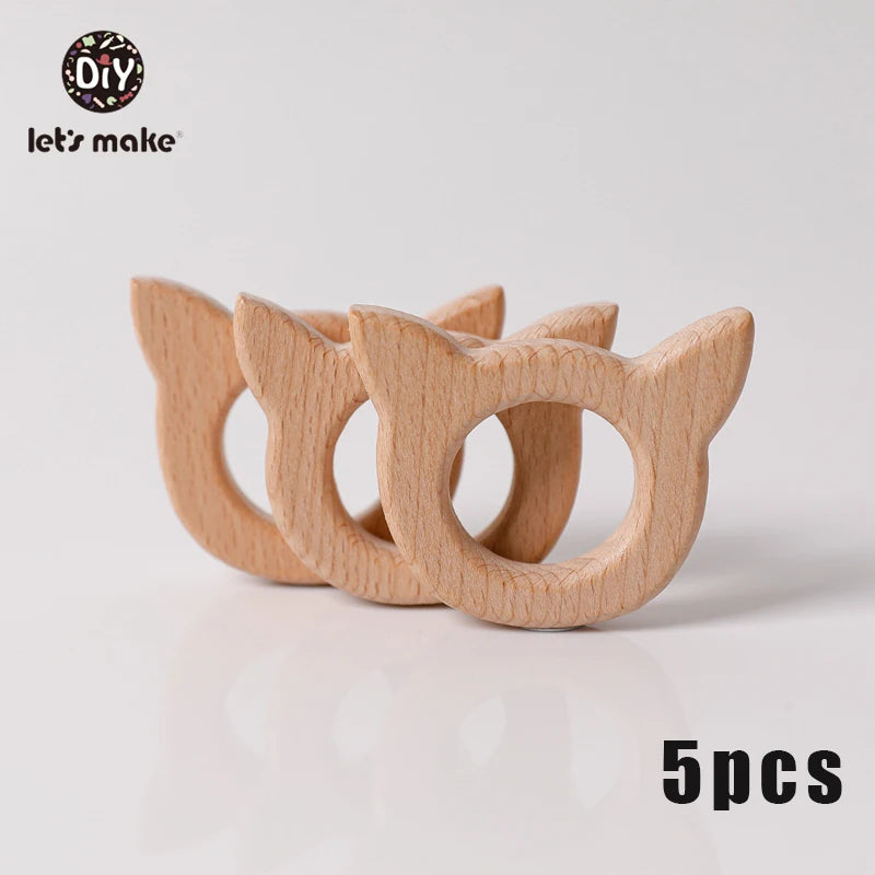 Hochet de dentition en bois de hêtre pour bébé