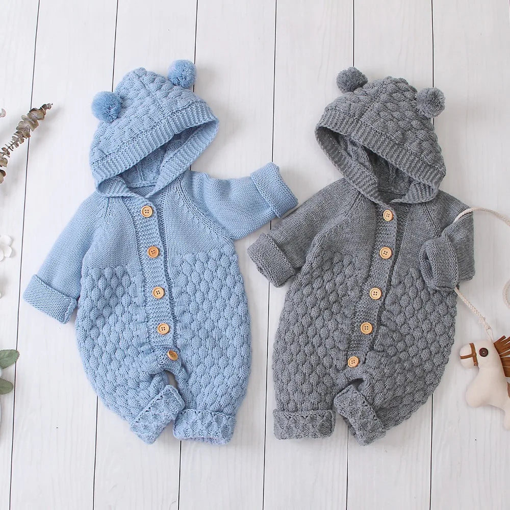 Combinaison tricotée capuche oreilles d’ours