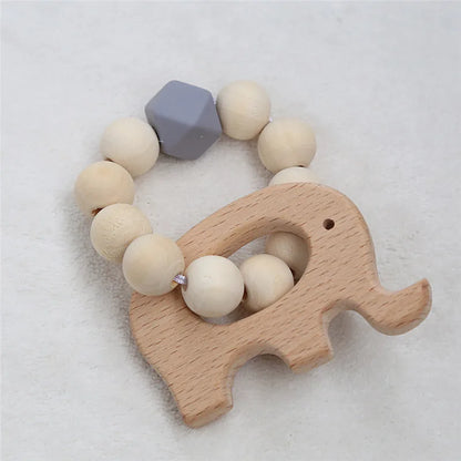 Hochet de dentition en bois de hêtre pour bébé