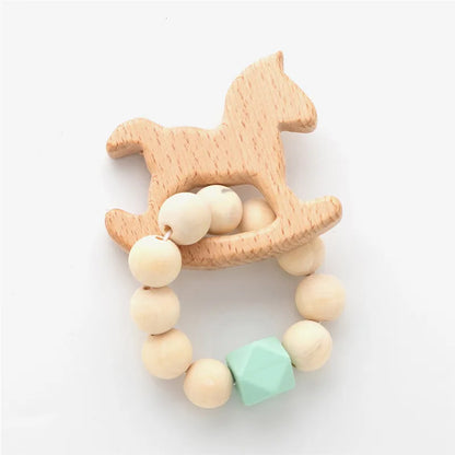 Hochet de dentition en bois de hêtre pour bébé