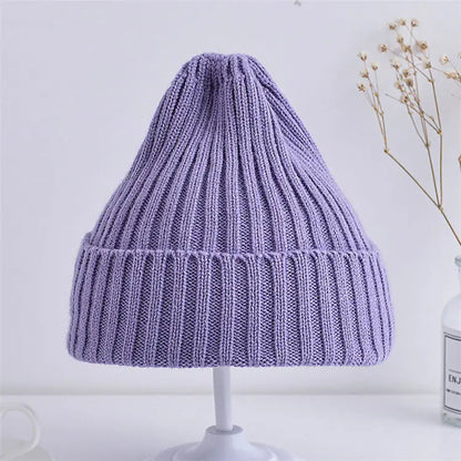 Bonnet tricoté côtelé pour bébés filles et garçons